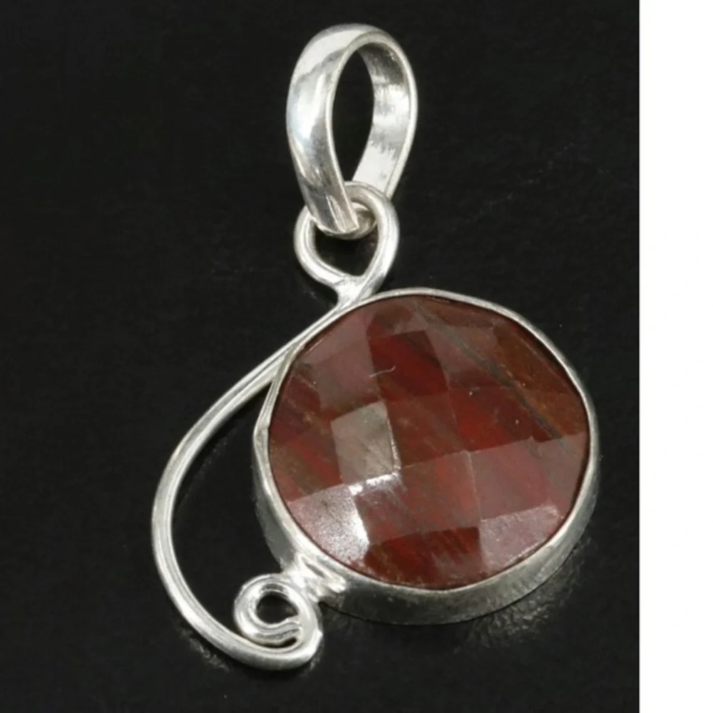 Silver Pendant with 1” Red Gemstone